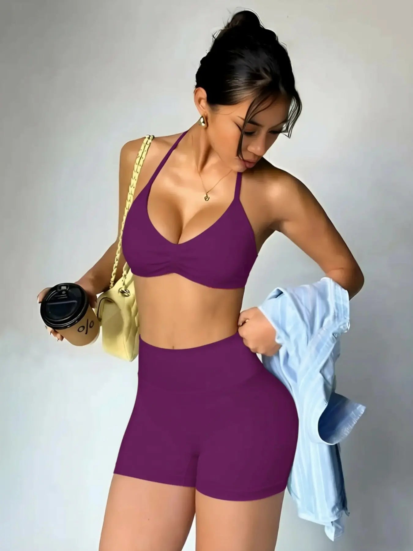 Sassy Summer Yoga Gear: Twerk It Out Tank and Booty-Hugging Shorts for Running from Your Responsibilities!